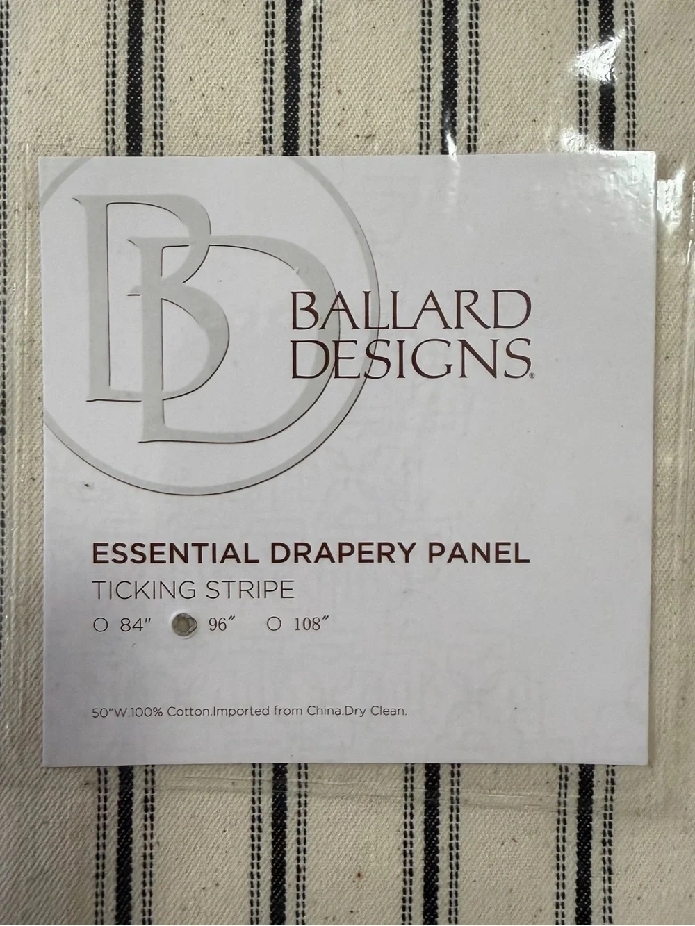Set/2 Ballard Designs Essential Drapery Panels - 96” x 50” Black Ticking Stripe